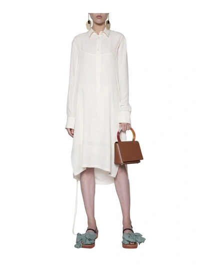 Shop Marni Crepe Shirt Dress In Bianco