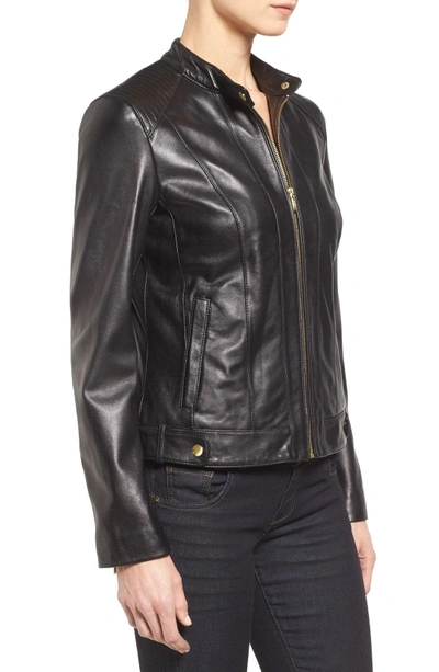 Shop Cole Haan Leather Moto Jacket In Black