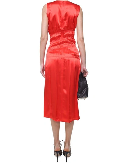 Shop Helmut Lang Gathered Satin Midi Dress In Rosso
