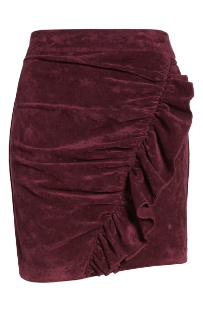 Shop Devlin Mabel Ruched Miniskirt In Grape Wine