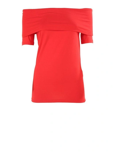 Shop Snobby Sheep Off-the-shoulders Cotton T-shirt In Rosso