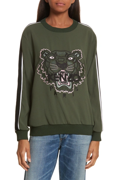 Shop Kenzo Athletic Stripe Tiger Sweatshirt In Dark Khaki