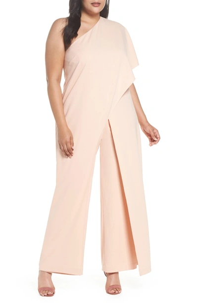 Shop Adrianna Papell One-shoulder Jumpsuit In Blush