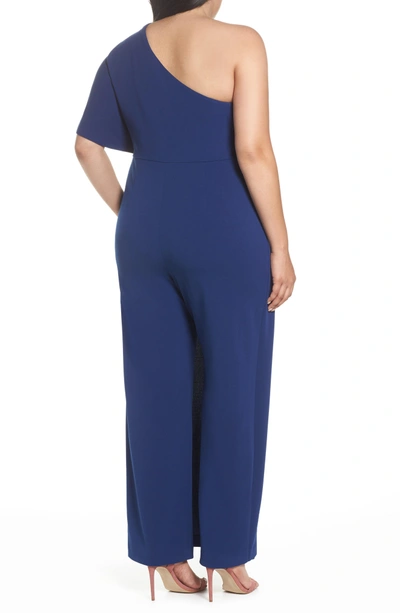 Shop Adrianna Papell One-shoulder Jumpsuit In Navy