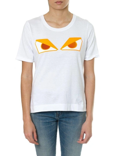 Shop Fendi White Cotton T-shirt With Fluo Eyes Print