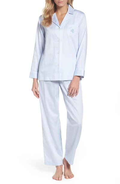 Shop Lauren Ralph Lauren Stripe Sateen Pajamas In Light Blue Thin Stripe