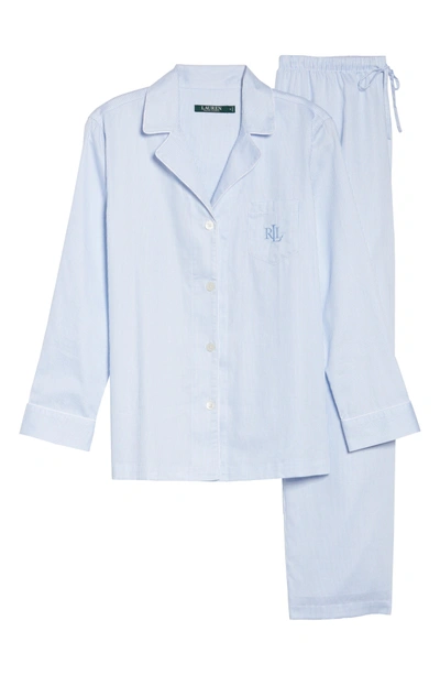 Shop Lauren Ralph Lauren Stripe Sateen Pajamas In Light Blue Thin Stripe