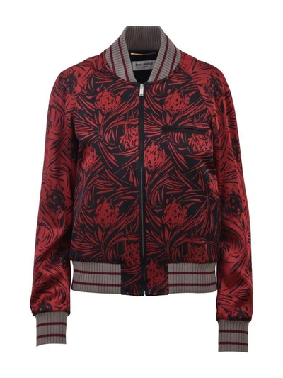 Shop Saint Laurent Floral Bomber Jacket In Rosso-nero
