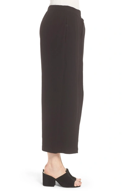 Shop Eileen Fisher Washable Stretch Crepe Tie-front Crop Wide Leg Pants In Black