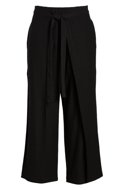 Shop Eileen Fisher Washable Stretch Crepe Tie-front Crop Wide Leg Pants In Black