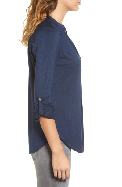 Shop Amour Vert 'elena' Roll Tab Sleeve Top In Navy