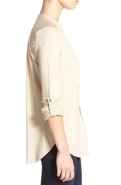 Shop Amour Vert 'elena' Roll Tab Sleeve Top In Oatmeal