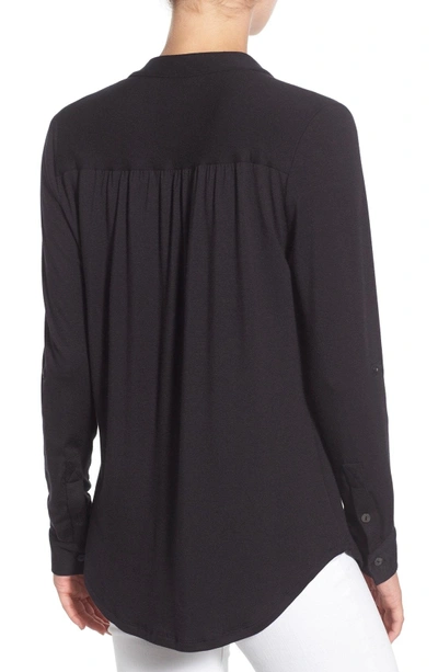 Shop Amour Vert 'elena' Roll Tab Sleeve Top In Black