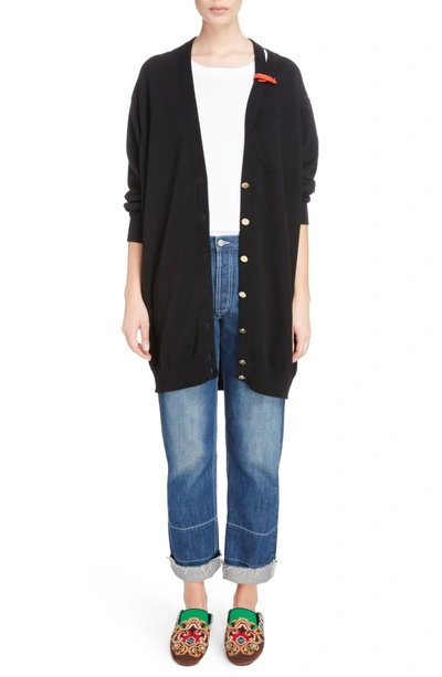 Shop Loewe Leather Band Cotton & Cashmere Cardigan In Black