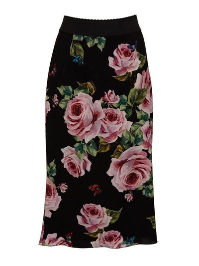 Shop Dolce & Gabbana Floral Skirt In Nero-rosa