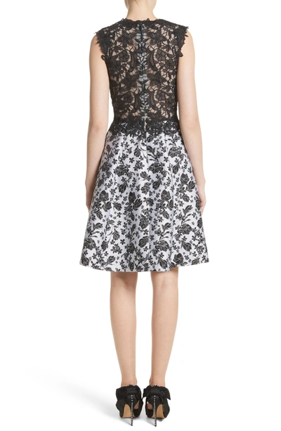 Shop Monique Lhuillier Mixed Media V-neck Dress In Noir Multi