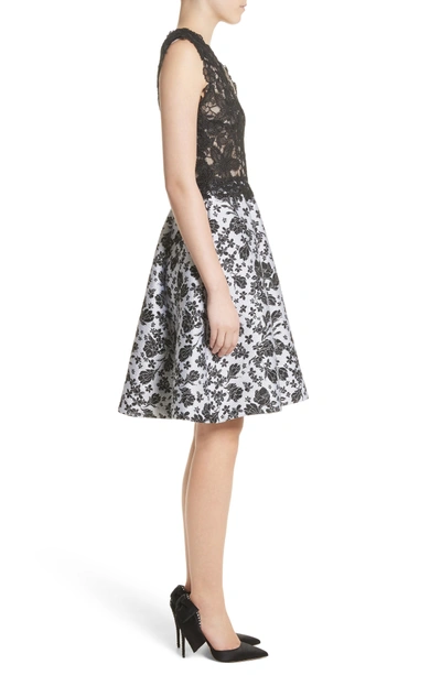 Shop Monique Lhuillier Mixed Media V-neck Dress In Noir Multi