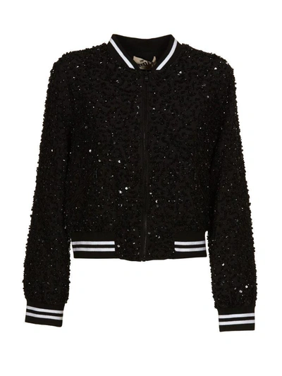 Shop Alice And Olivia The Beatles Lonnie Bomber In Nero-bianco