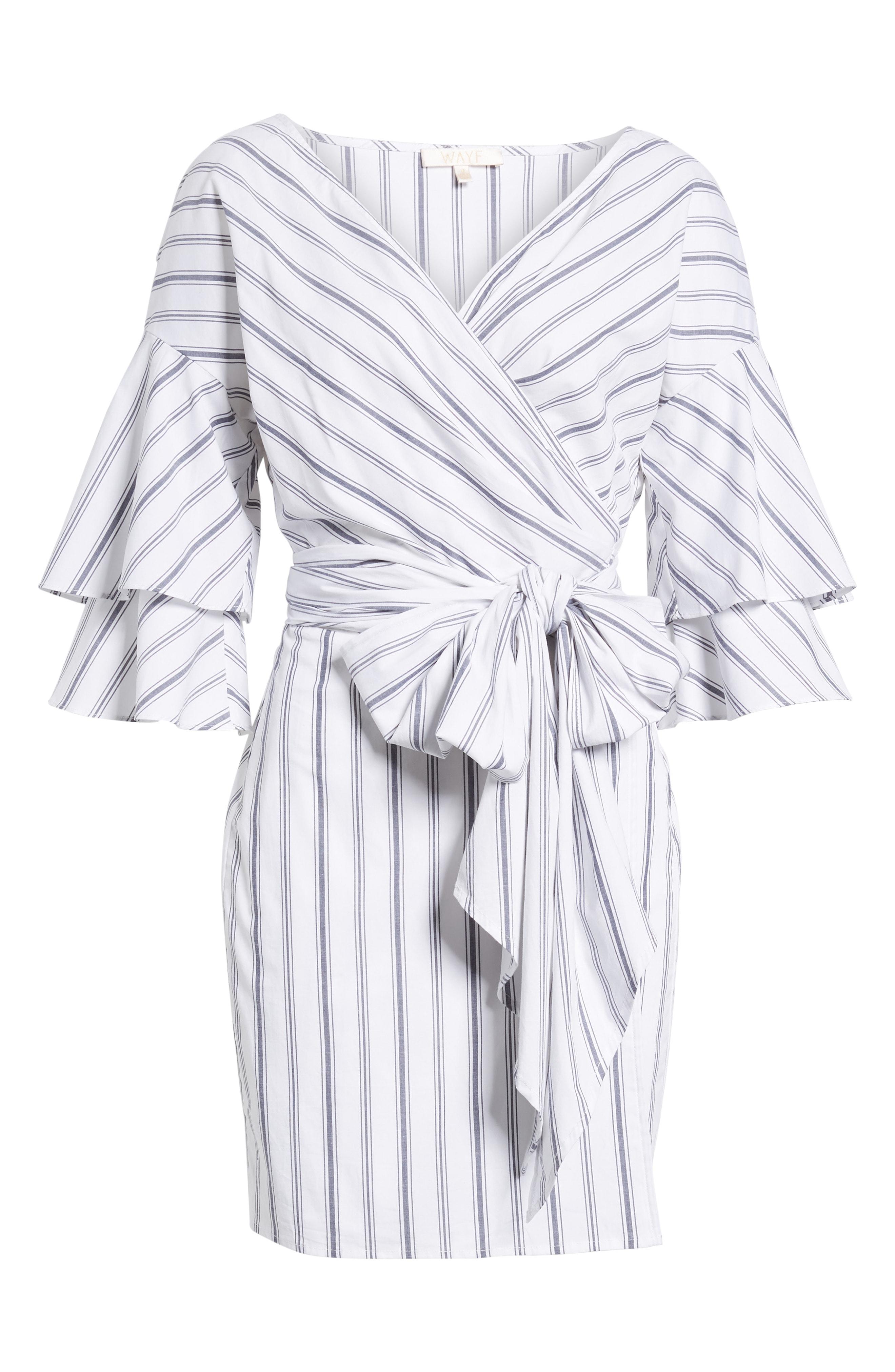 Wayf Beckett Wrap Dress In Ivory/ Navy Stripe | ModeSens