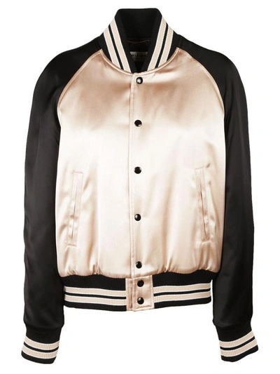 Shop Saint Laurent Striped Trim Bomber In Poudre