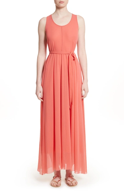 Shop Fuzzi Belted Tulle Maxi Dress In Cocomero1