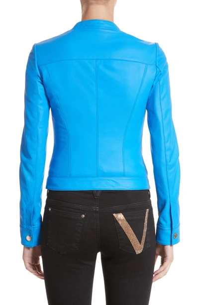Shop Versace Nappa Leather Jacket In Cobalt