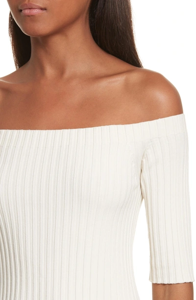 Shop Helmut Lang Rib Knit Stretch Silk Off The Shoulder Top In Angora