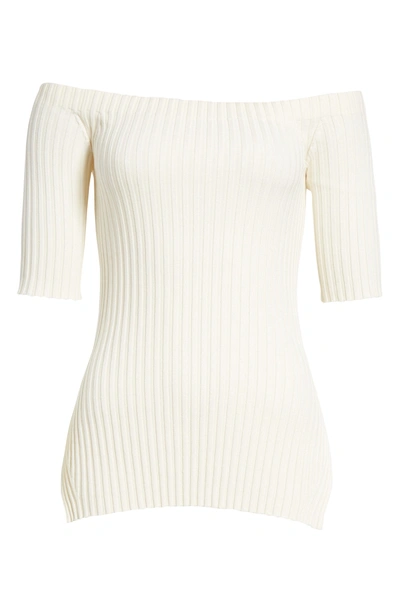 Shop Helmut Lang Rib Knit Stretch Silk Off The Shoulder Top In Angora