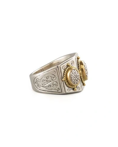 Shop Konstantino Three-stone Pave Ring In Silver/gold