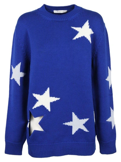 Shop Givenchy Star Intarsia Knitted Jumper In Blu