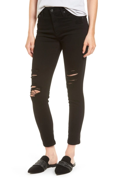Shop Ag The Farrah High Waist Ankle Skinny Faux Leather Pants In 5 Years Black Destructed