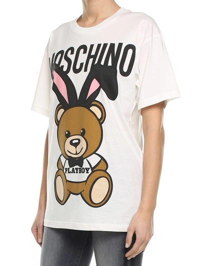 Shop Moschino Teddy Playboy Cotton-jersey T-shirt In Bianco