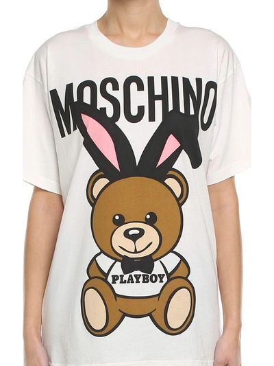 Shop Moschino Teddy Playboy Cotton-jersey T-shirt In Bianco