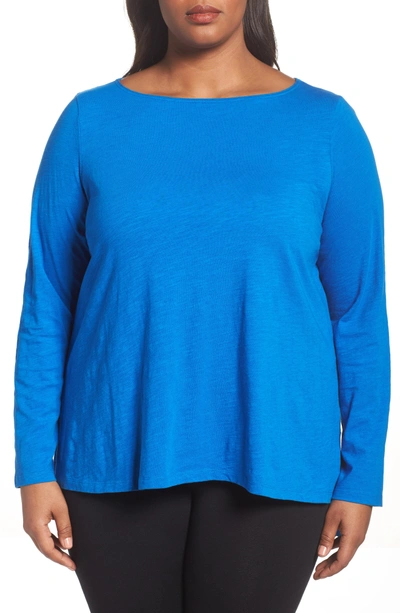 Shop Eileen Fisher Organic Cotton Jersey Top In Blue
