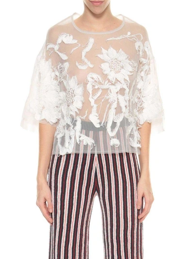Shop Aviu Embroidered Top In Bianco