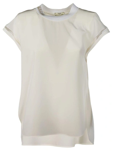 Shop Fendi Logo Neck Blouse In Bianco