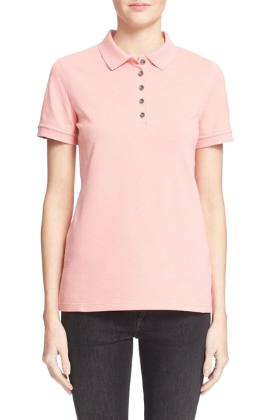 Shop Burberry Check Trim Pique Polo Shirt In Carnation Pink