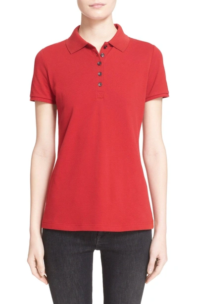 Shop Burberry Check Trim Pique Polo Shirt In Military Red