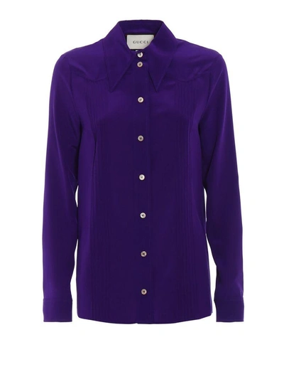 Shop Gucci Pointed Collar Shirt In Violet Indigo