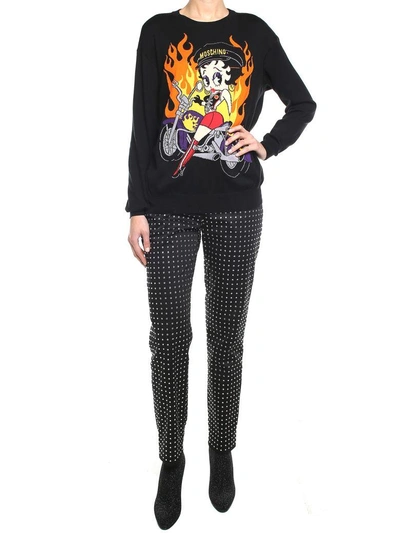 Shop Moschino Betty Boop Cotton Intarsia Sweater In Nero