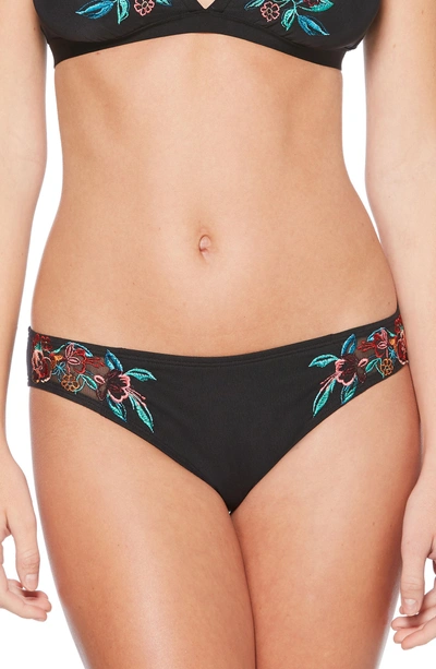Shop Laundry By Shelli Segal Embroidered Mesh Hipster Bikini Bottoms In Black