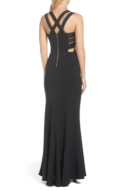 Shop Maria Bianca Nero Krista Elastic Strap Cutout Gown In Black