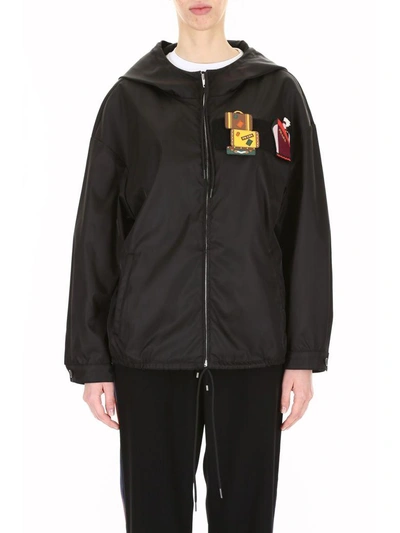 Shop Prada Linea Rossa Nylon Gabardine Jacket With Patches In Nero (black)