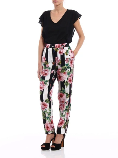 Shop Dolce & Gabbana Twill Pants In Hwirose-righe Bco-nero
