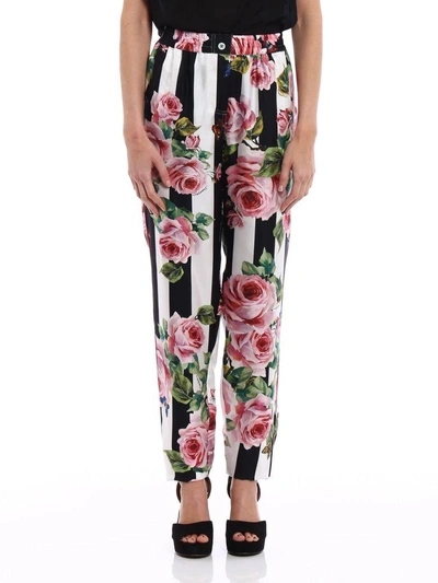 Shop Dolce & Gabbana Twill Pants In Hwirose-righe Bco-nero