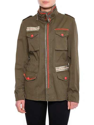 Shop History Repeats Stretch Cotton Jacket In Verde Militare