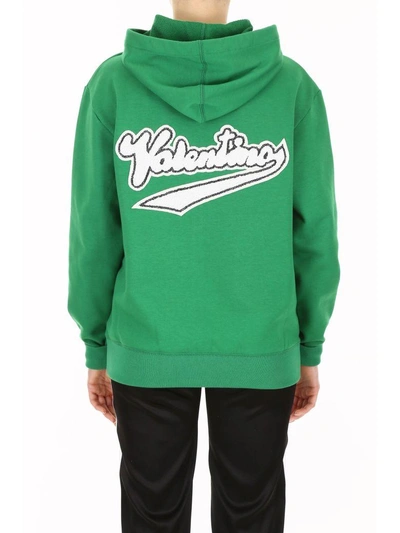 Shop Valentino Hoodie With Embroidered Logo In Bianco-peppermint (green)