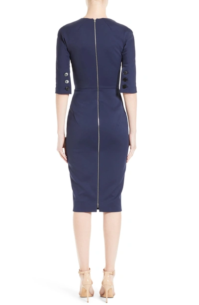 Shop Victoria Beckham Cotton Blend Sheath Dress In Navy