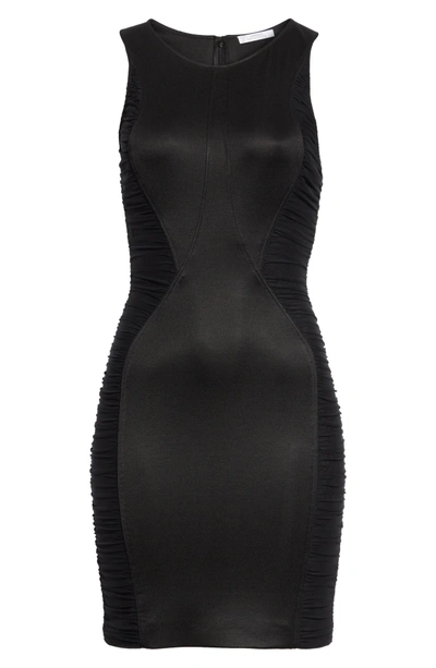 Shop Versace Ruched Pique Sheath Dress In Black