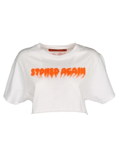 Shop Heron Preston Tshirt Crop Stoned In White + Orange